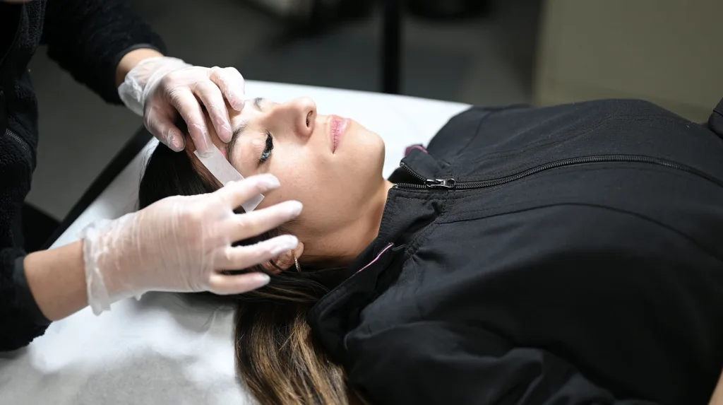 Milan Institute student practices eyebrow waxing